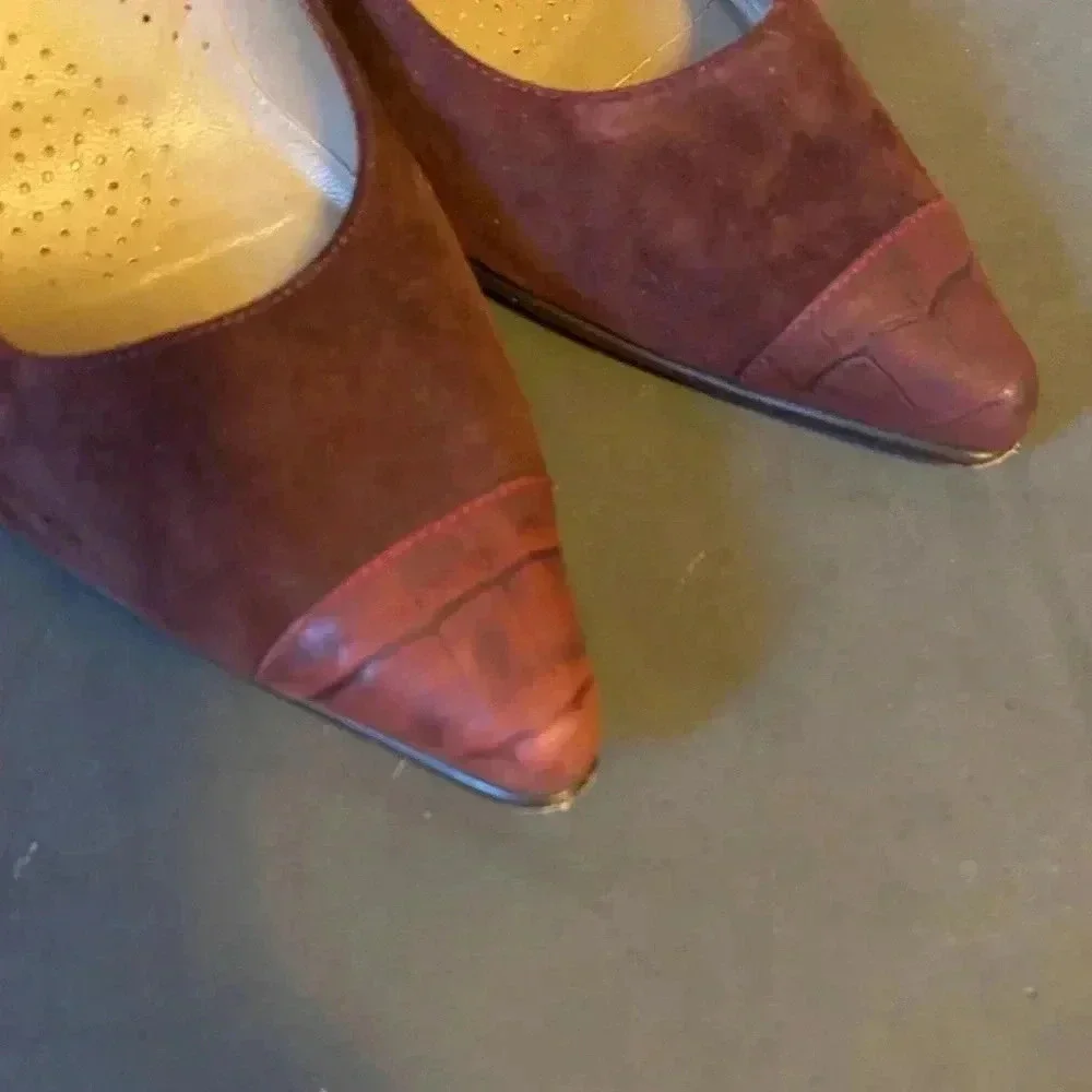 Anyi Lu Suede Snakeskin Point Toe Heels